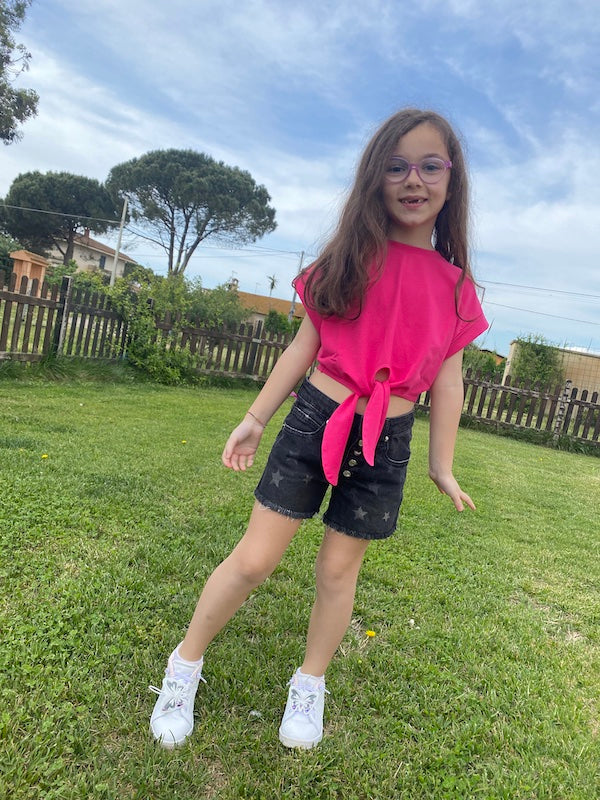 Tshirt corta in cotone Bambina annodare davanti Vicolo Girl Anni 10