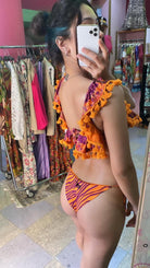 Bikini Top volant con nappine e slip nodi brasiliano Sòcool TAGLIA M 