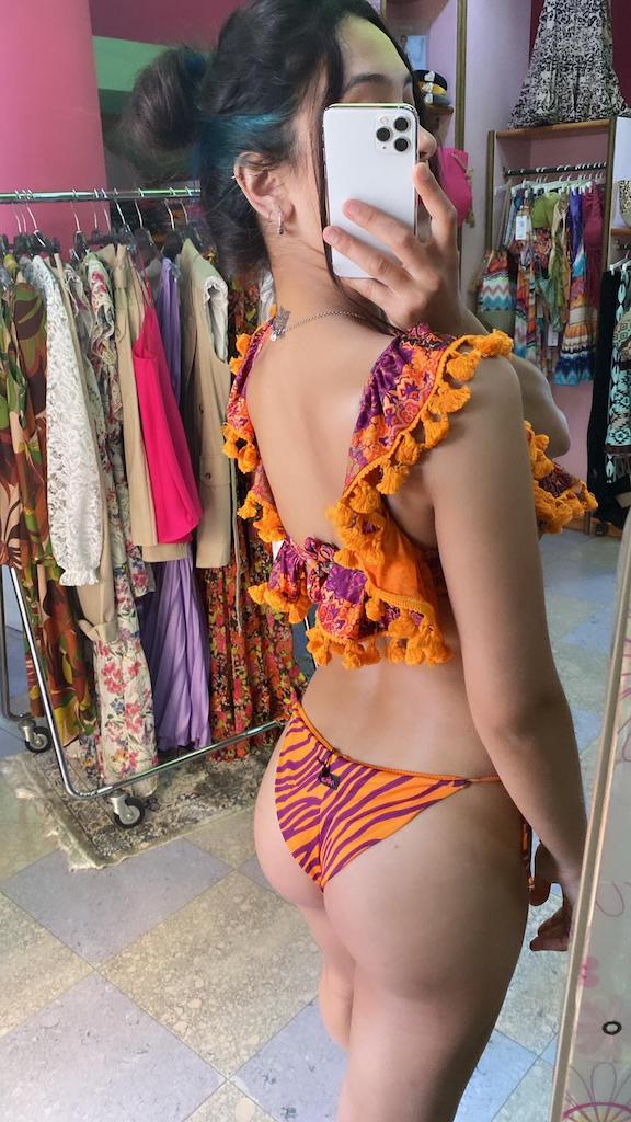 Bikini Top volant con nappine e slip nodi brasiliano Sòcool TAGLIA M 