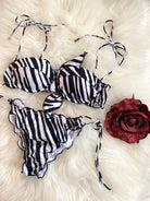 Bikini reggiseno e slip laccetti brasiliano regolabile Frou frou Striped Effek Taglia L