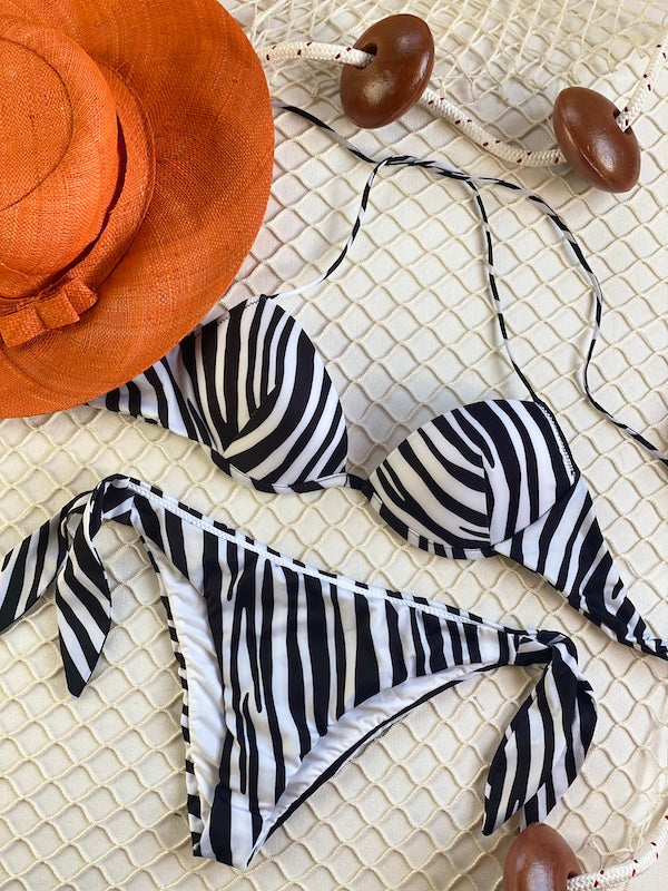 Bikini Reggiseno e slip nodi regolabile Striped Effek TAGLIA M & L