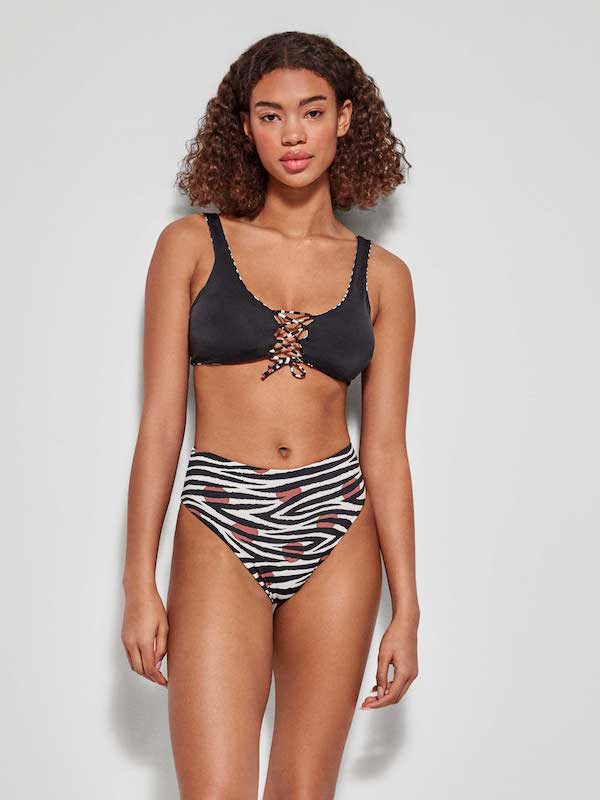 Bikini Double Face Gisela con Top e Slip Brasiliano Vita Alta