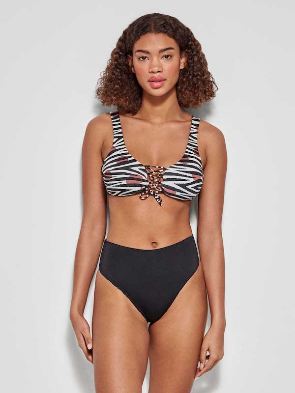 Bikini Double Face Gisela con Top e Slip Brasiliano Vita Alta