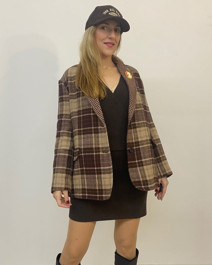 Blazer Monopetto Over Spilla Quadri Vicolo