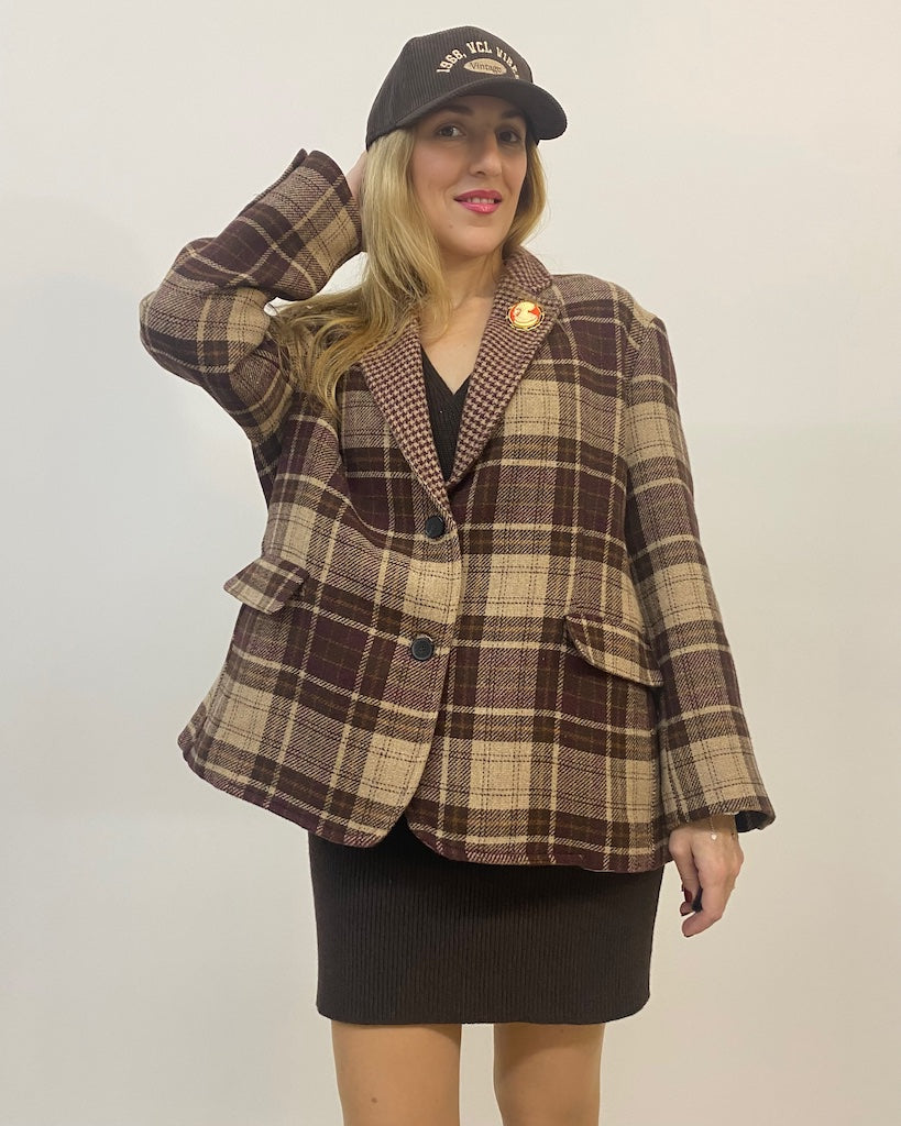 Blazer Monopetto Over Spilla Quadri Vicolo