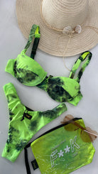 Bikini Donna F**K Reggiseno con Ferretto e Slip Americano Fisso Giallo Fluo