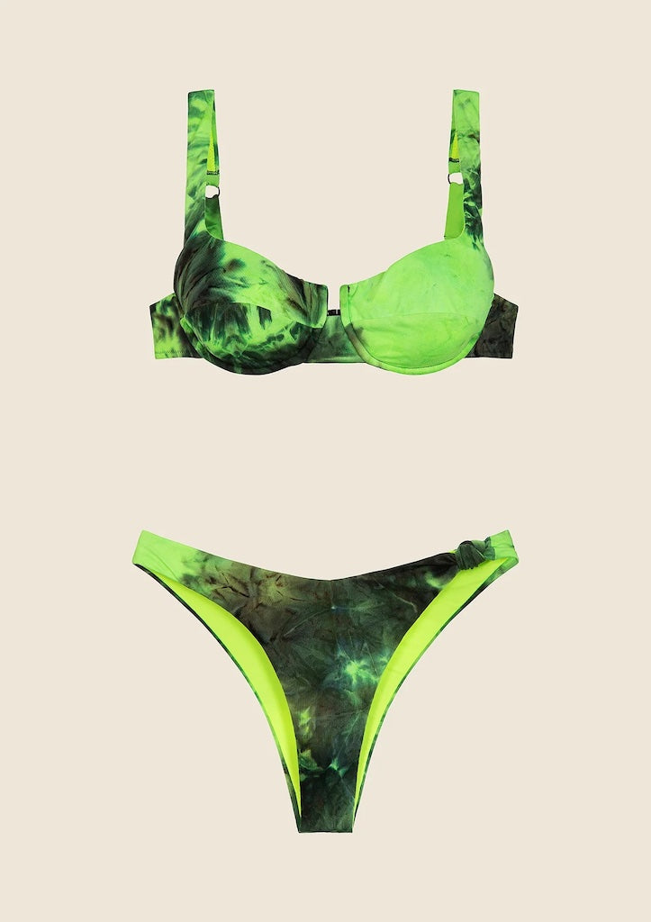 Bikini Donna F**K Reggiseno con Ferretto e Slip Americano Fisso Giallo Fluo