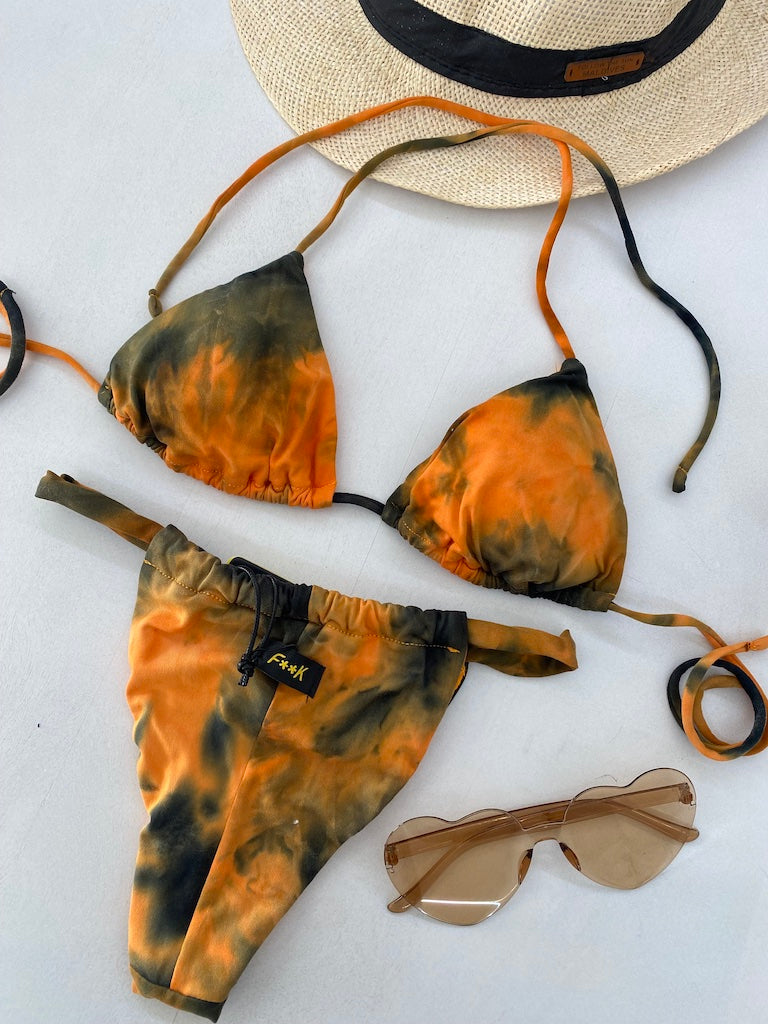 Bikini Donna F**K Triangolo con Slip Brasiliano Fisso Arancio