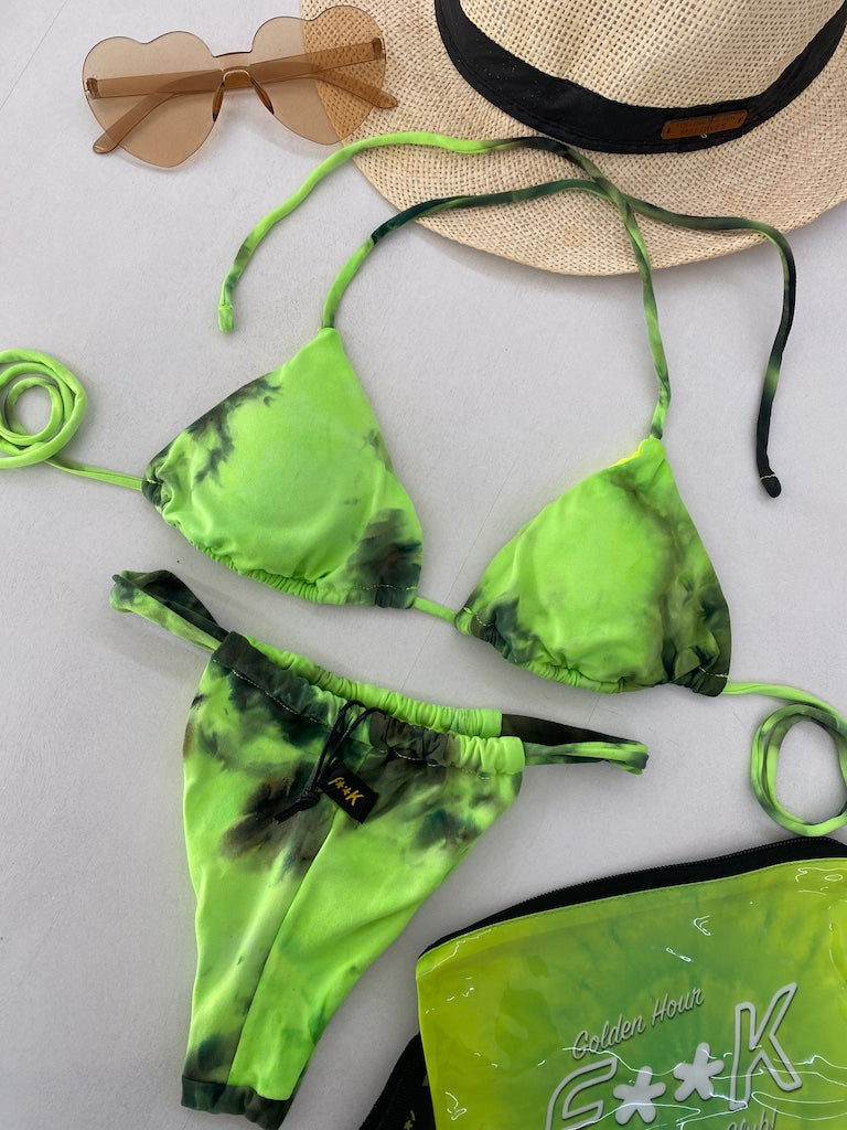 Bikini Donna F**K Triangolo con Slip Brasiliano Fisso Giallo Fluo