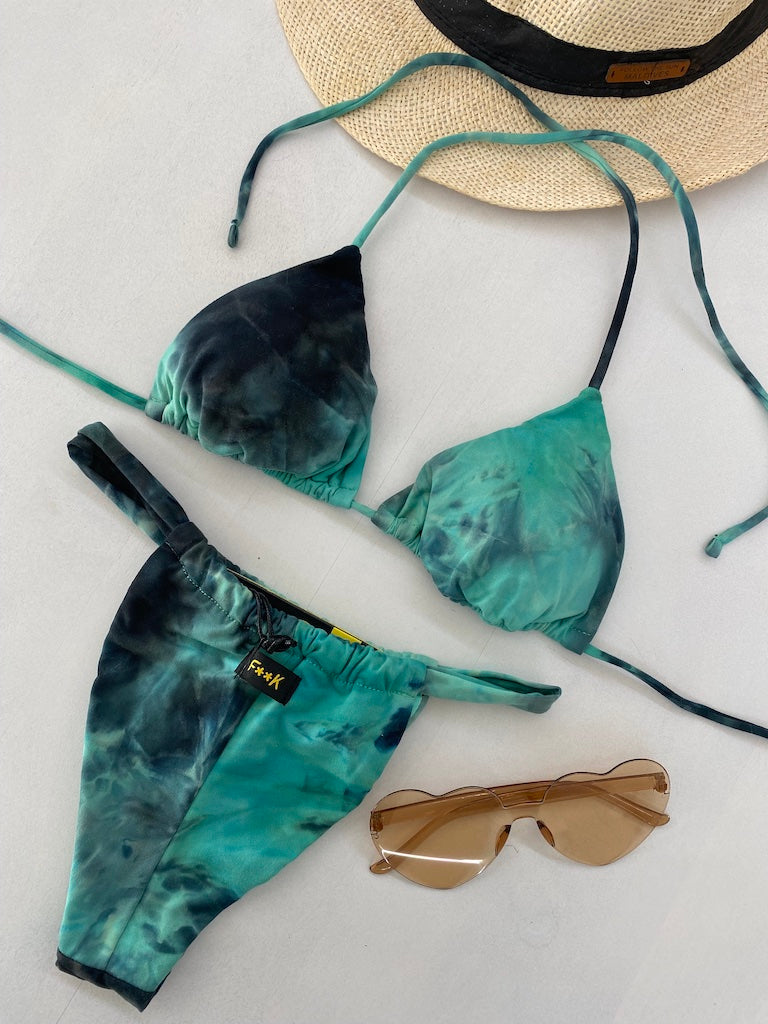 Bikini Donna F**K Triangolo con Slip Brasiliano Fisso Verde Acqua 0501AQ