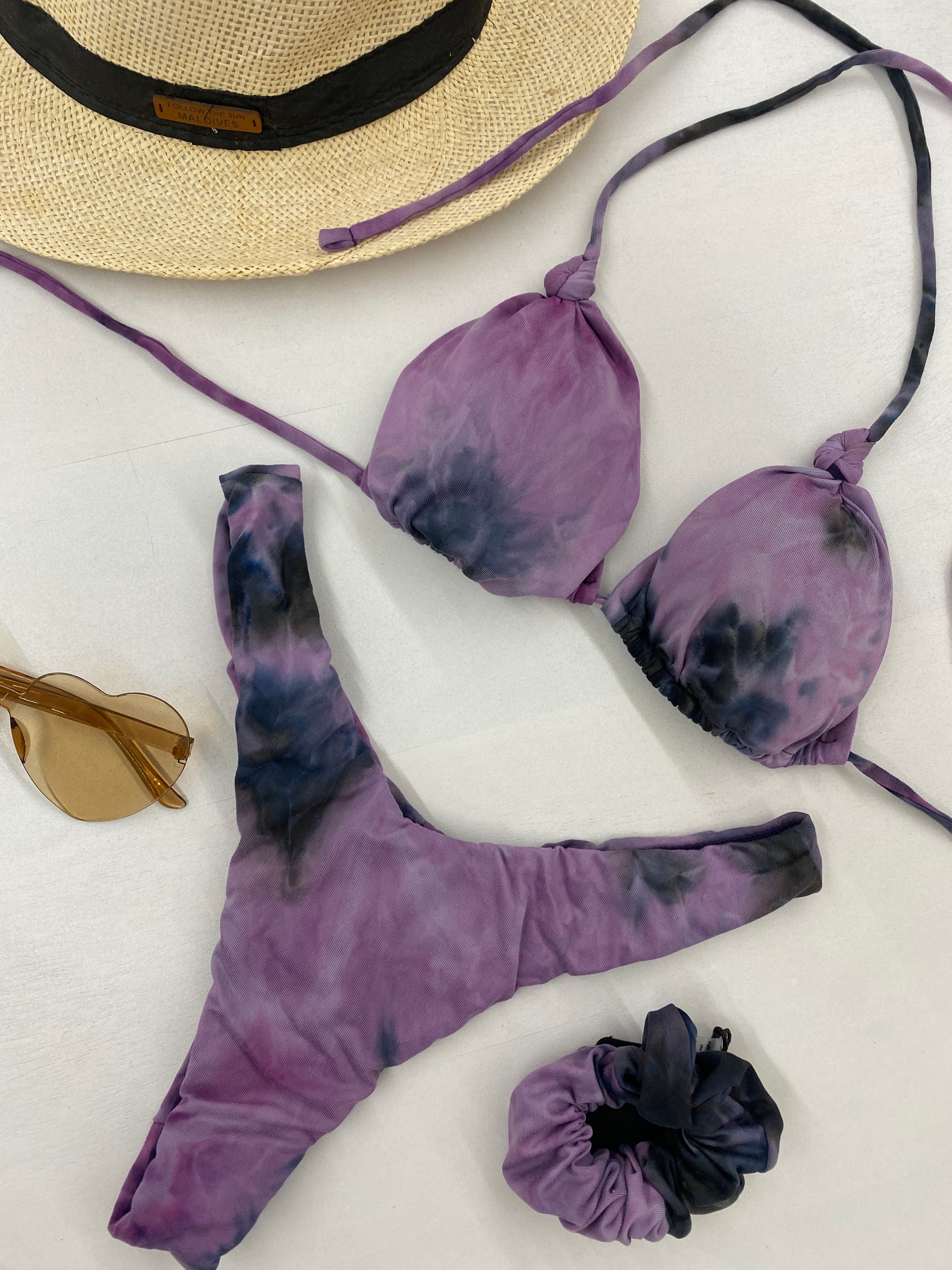 Bikini Donna F**K Triangolo con Slip Americano Fisso Viola