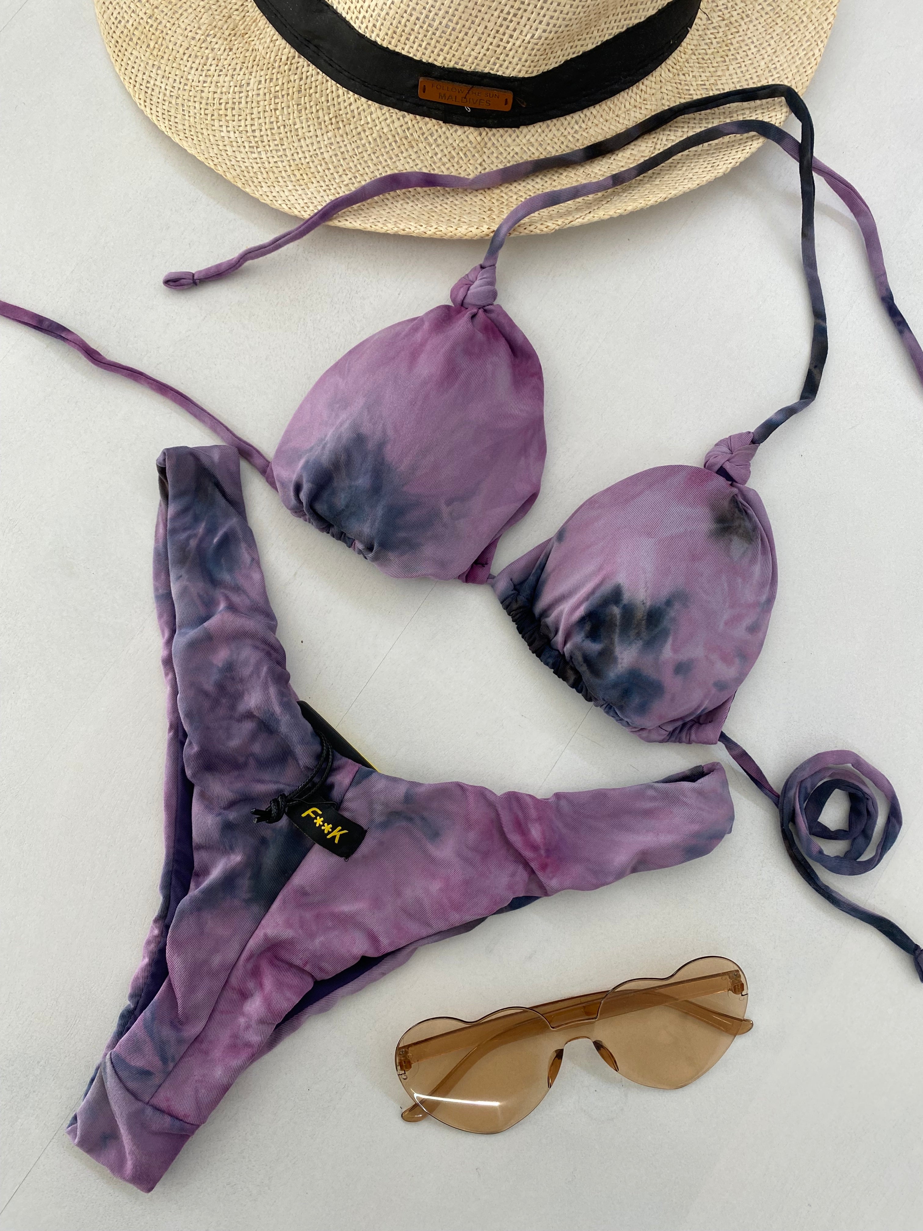 Bikini Donna F**K Triangolo con Slip Americano Fisso Viola