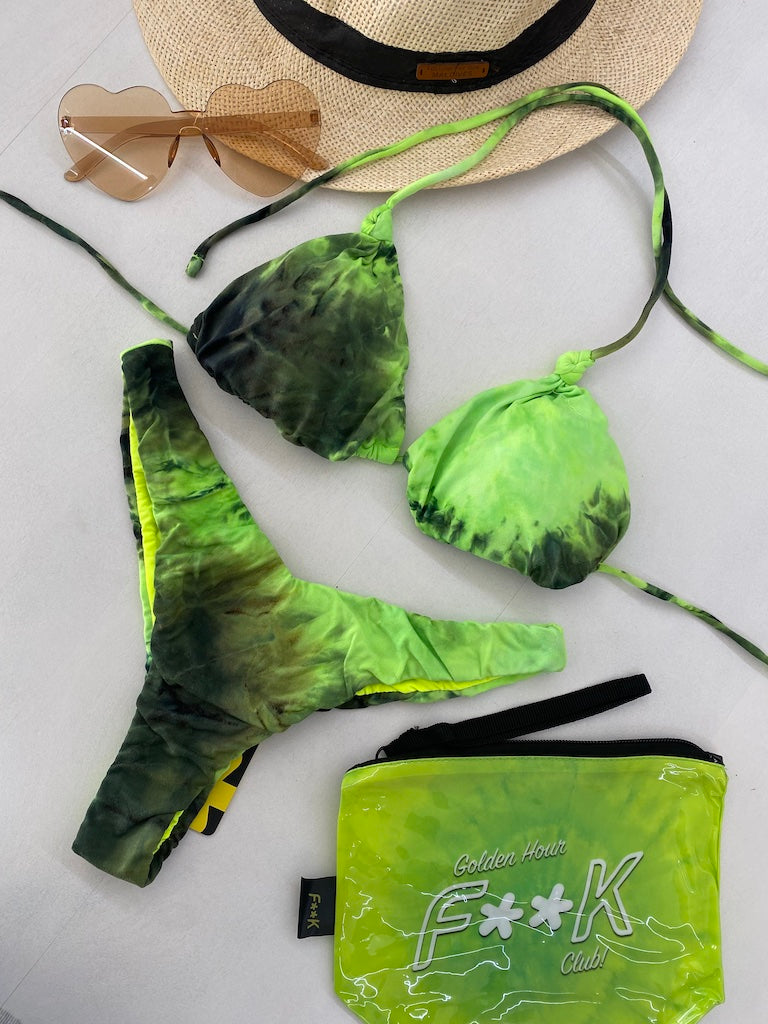 Bikini Donna F**K Triangolo con Slip Americano Fisso Giallo Fluo 0500FY