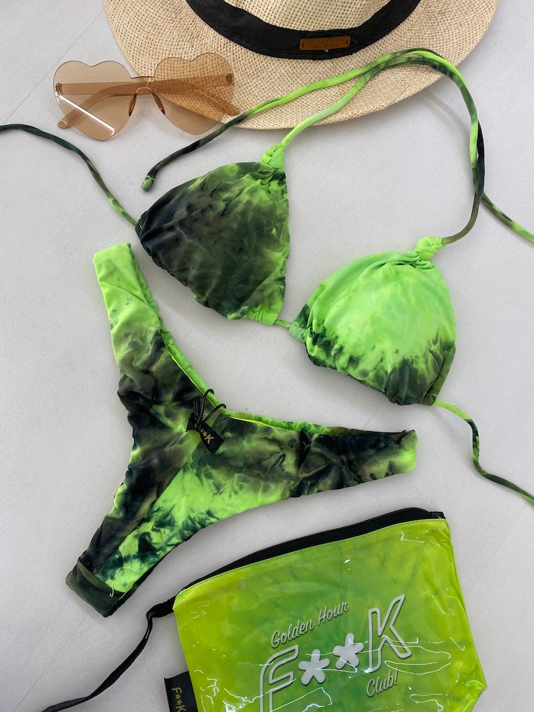 Bikini Donna F**K Triangolo con Slip Americano Fisso Giallo Fluo 0500FY