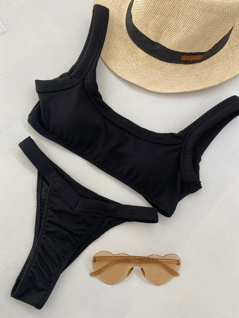 Bikini Donna F**K Top con Slip Americano Fisso Nero