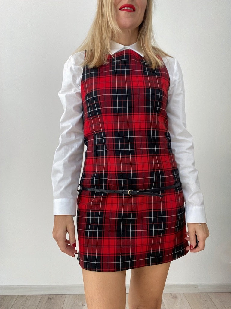 Abito Corto Fantasia Tartan con Cintura VICOLO