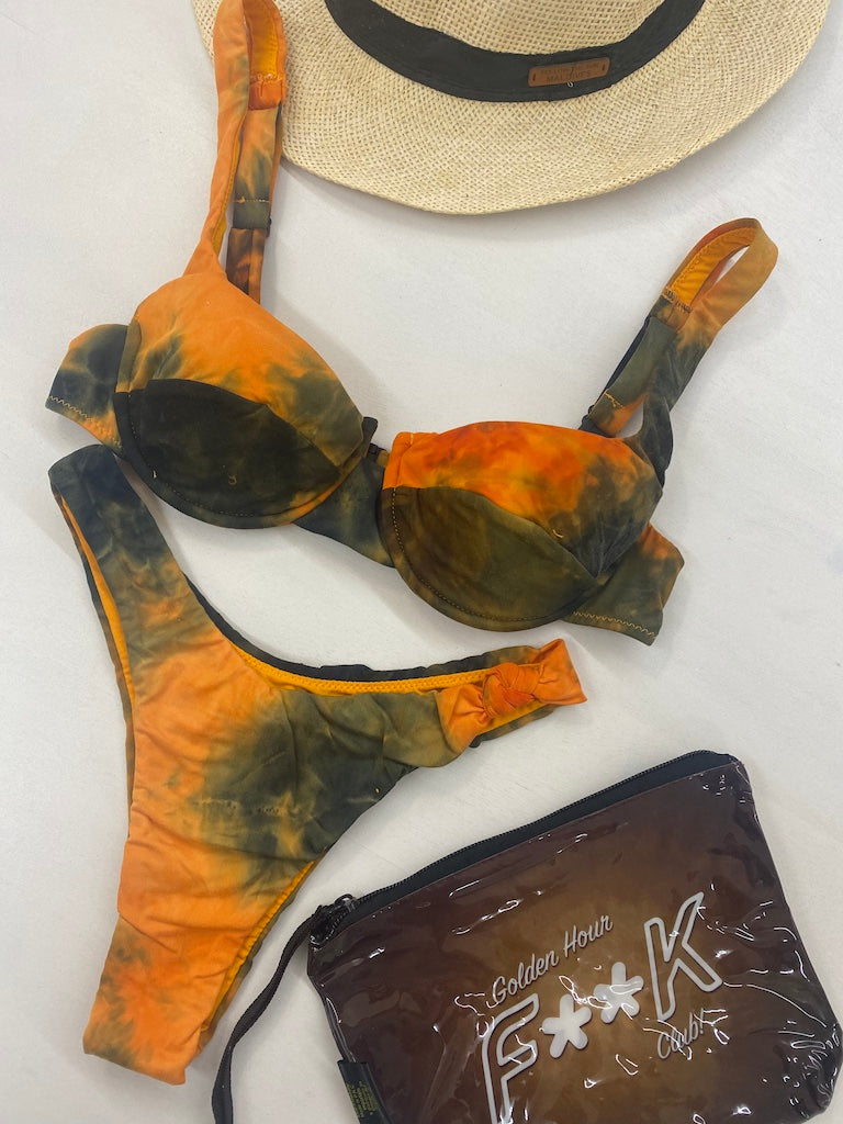 Bikini Donna F**K Reggiseno con Ferretto e Slip Americano Fisso Arancio