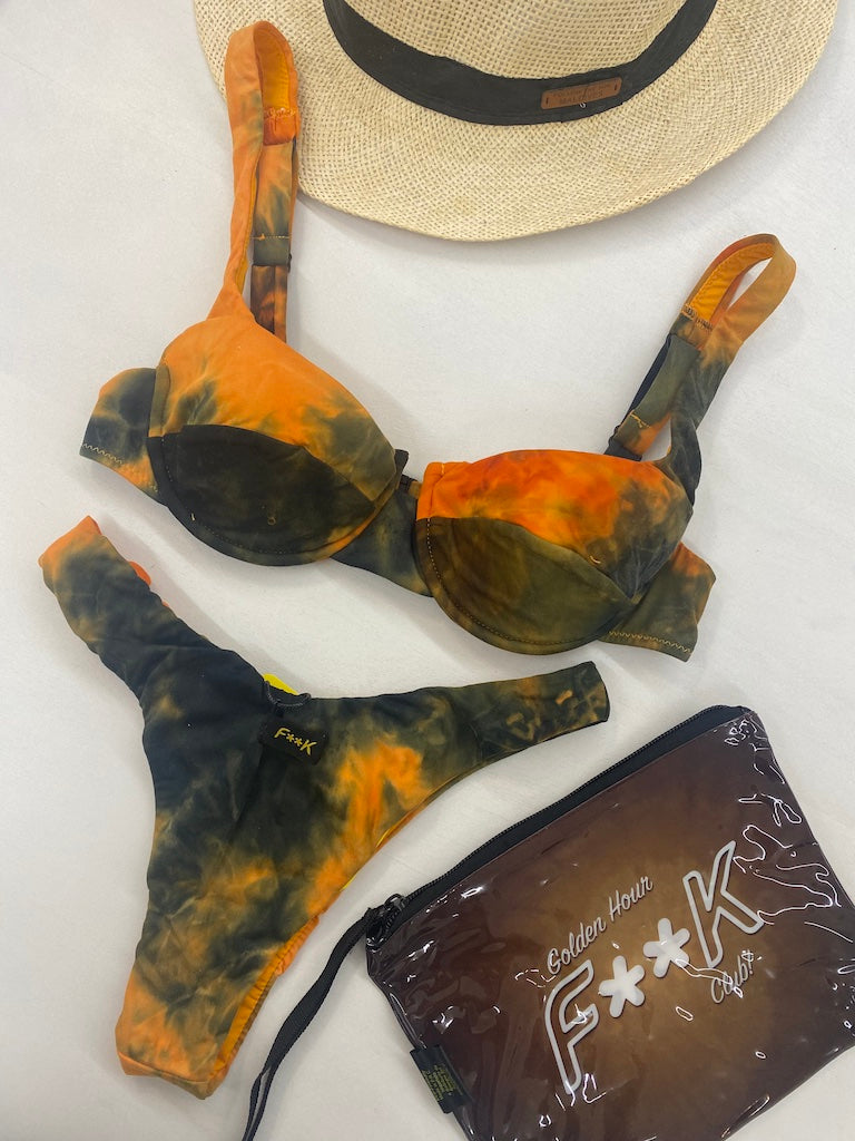 Bikini Donna F**K Reggiseno con Ferretto e Slip Americano Fisso Arancio