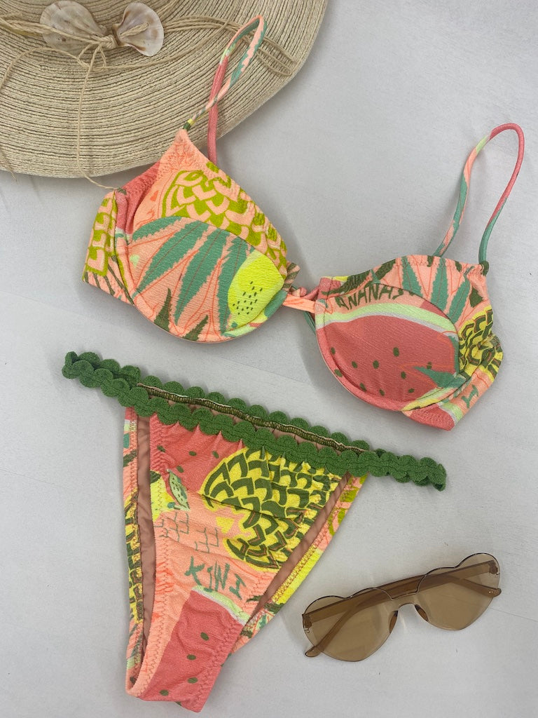 Bikini Donna F**K Reggiseno con Ferretto e Slip Regolabile Fantasia 0622X12