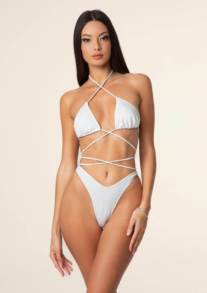 Bikini Donna F**K Triangolo con Slip Americano Fisso Bianco 1141WH