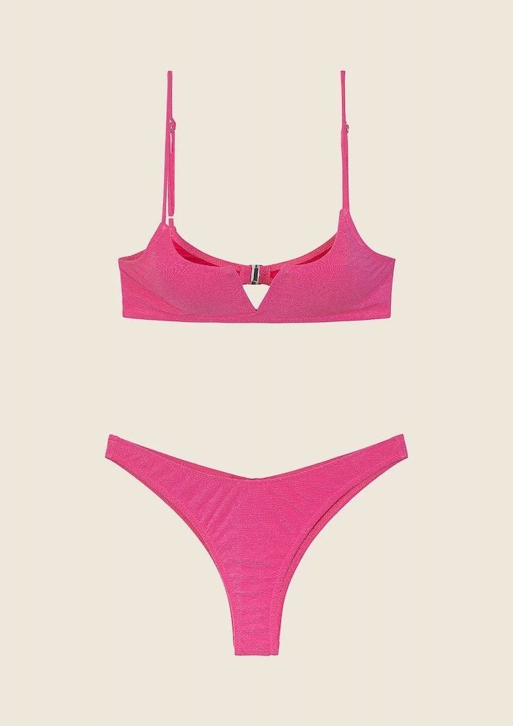 Bikini Donna F**K Top con Ferretto e Slip Americano Fisso Fucsia 1143FX