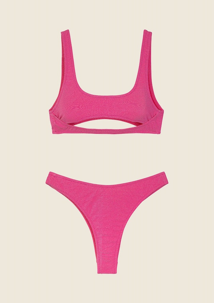 Bikini Donna F**K Top con Slip Vita Alta Fucsia 1144FX