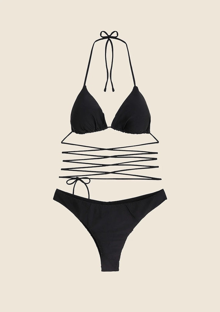 Bikini Donna Me Fui Triangolo con Slip Fisso Nero 0100_BK