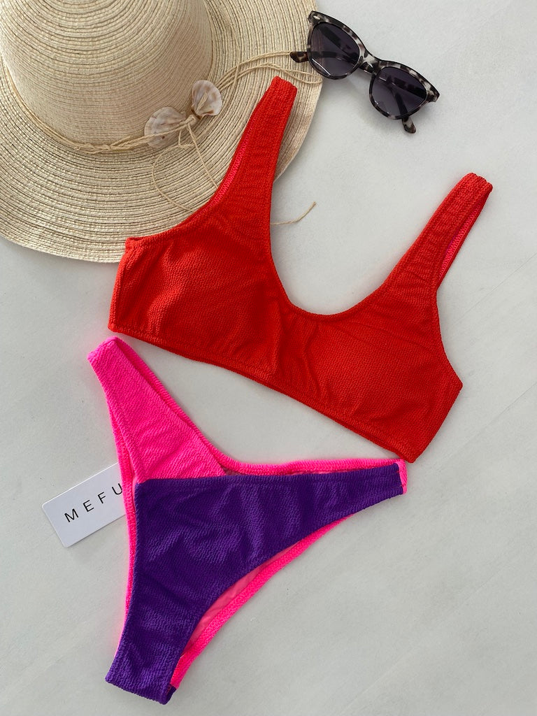 Bikini Donna Me Fui Top con Slip Americano Fisso Color Block 0503RD