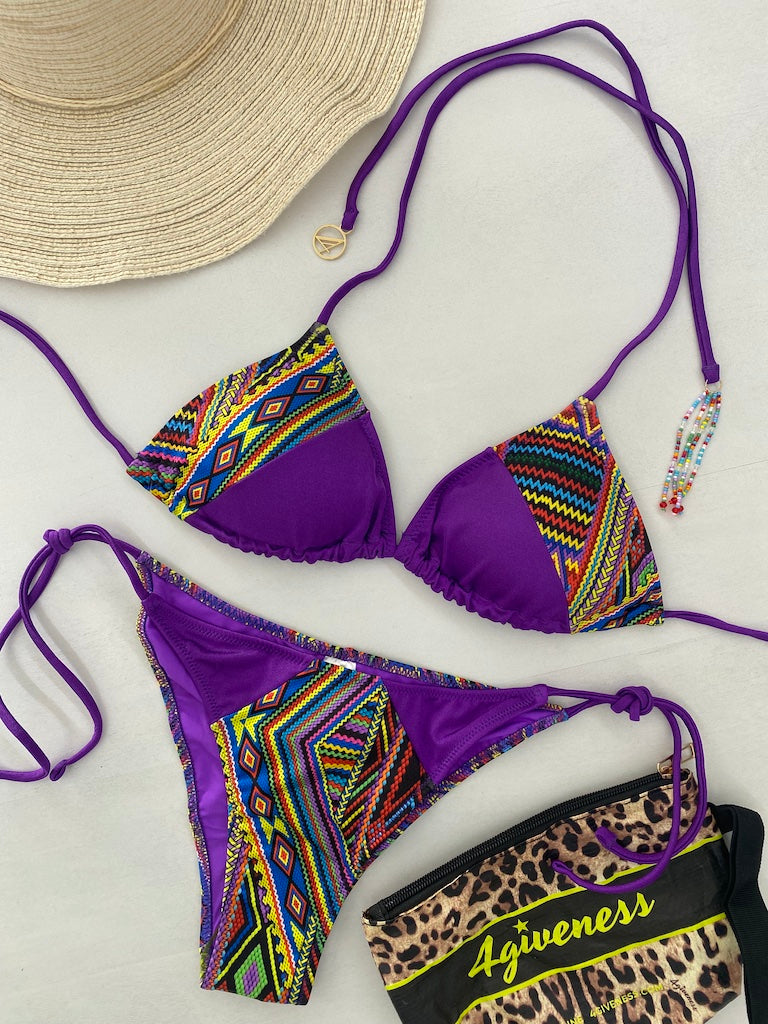 Bikini Donna 4Giveness Triangolo Bicolor con Slip Laccetti Fantasia 5016