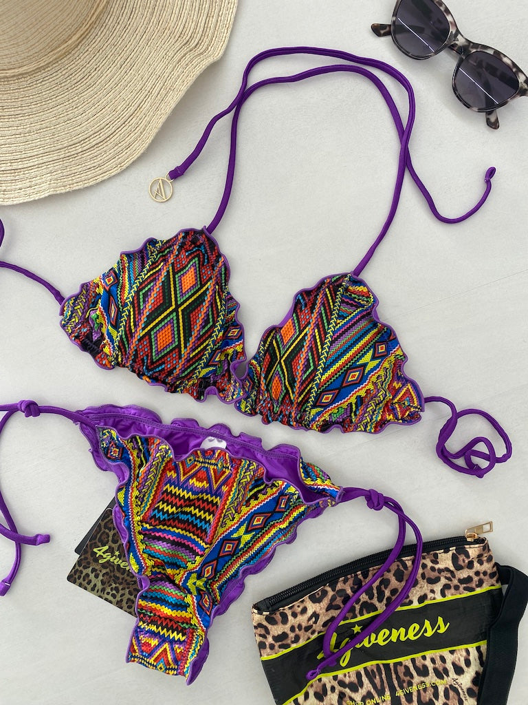 Bikini Donna 4Giveness Triangolo Sbambolato con Slip Laccetti Fantasia 5024