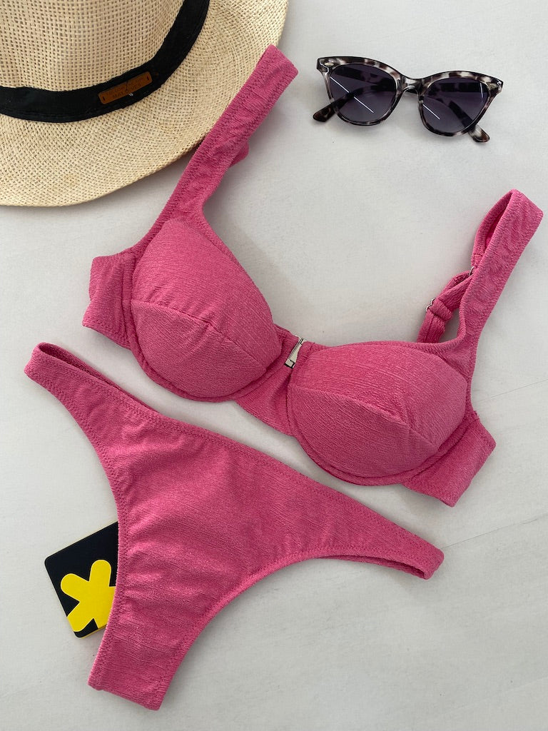 Bikini Donna F**K Reggiseno con Ferretto e Slip Americano Fisso Fucsia 1142FX