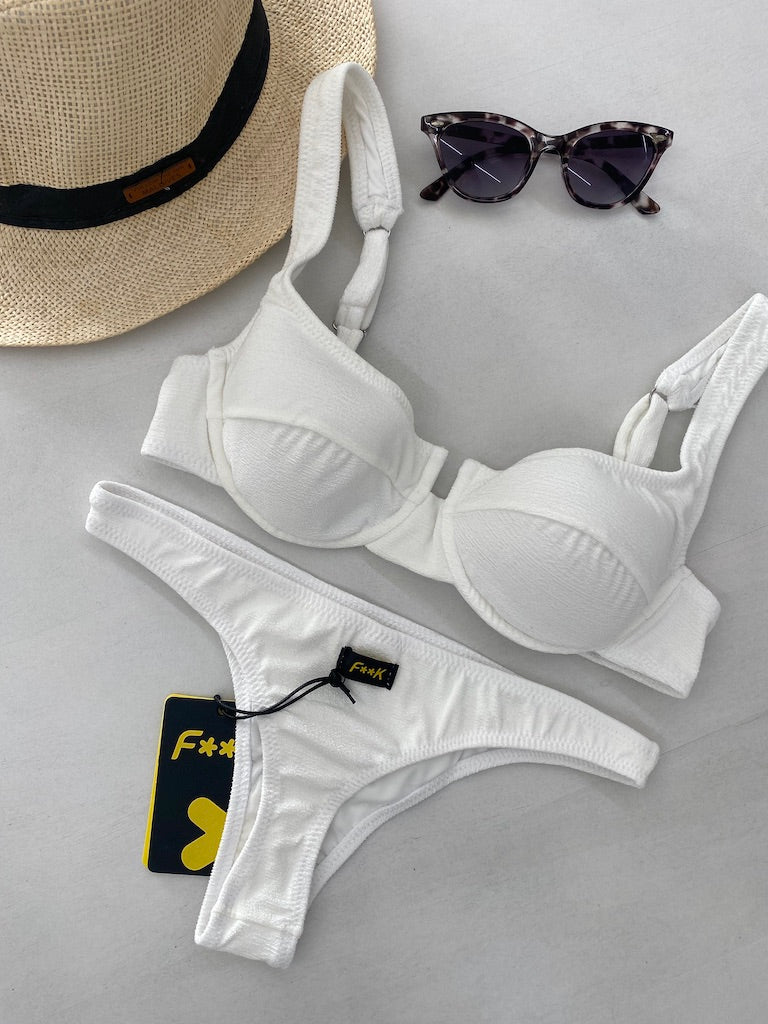 Bikini Donna F**K Reggiseno con Ferretto e Slip Americano Fisso Bianco 1142-WH