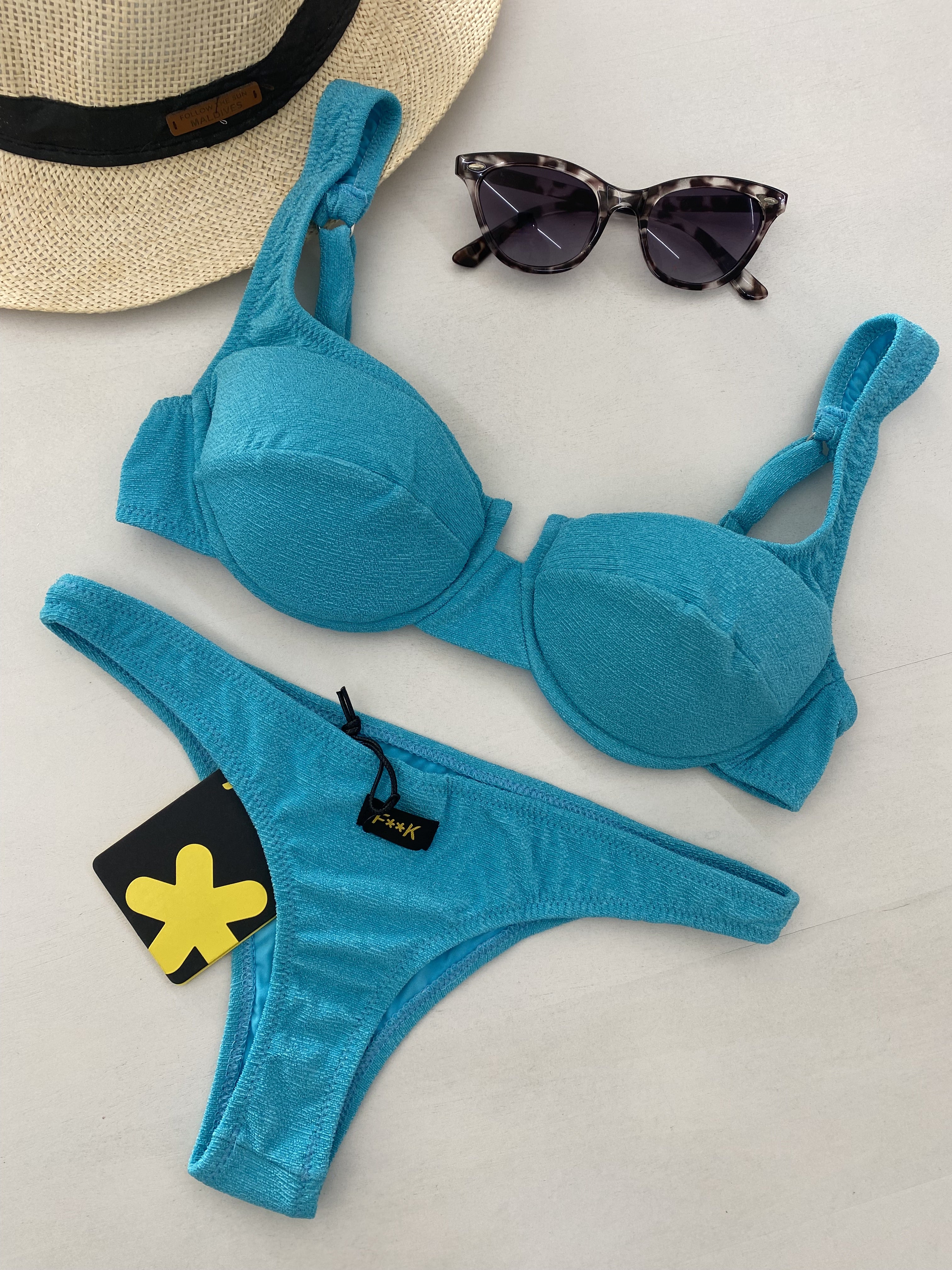 Bikini Donna F**K Reggiseno con Ferretto e Slip Americano Fisso Turchese 1142-TQ