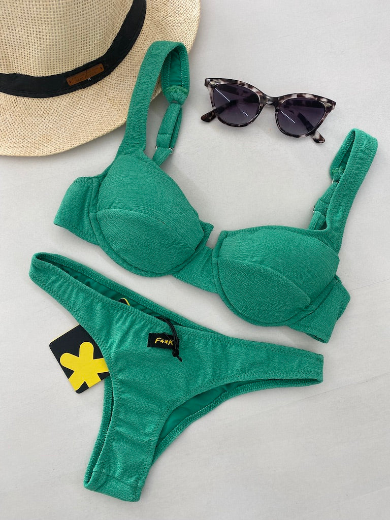 Bikini Donna F**K Reggiseno con Ferretto e Slip Americano Fisso Verde 1142GN