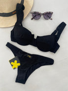 Bikini Donna F**K Reggiseno con Ferretto e Slip Americano Fisso Nero 1142BK