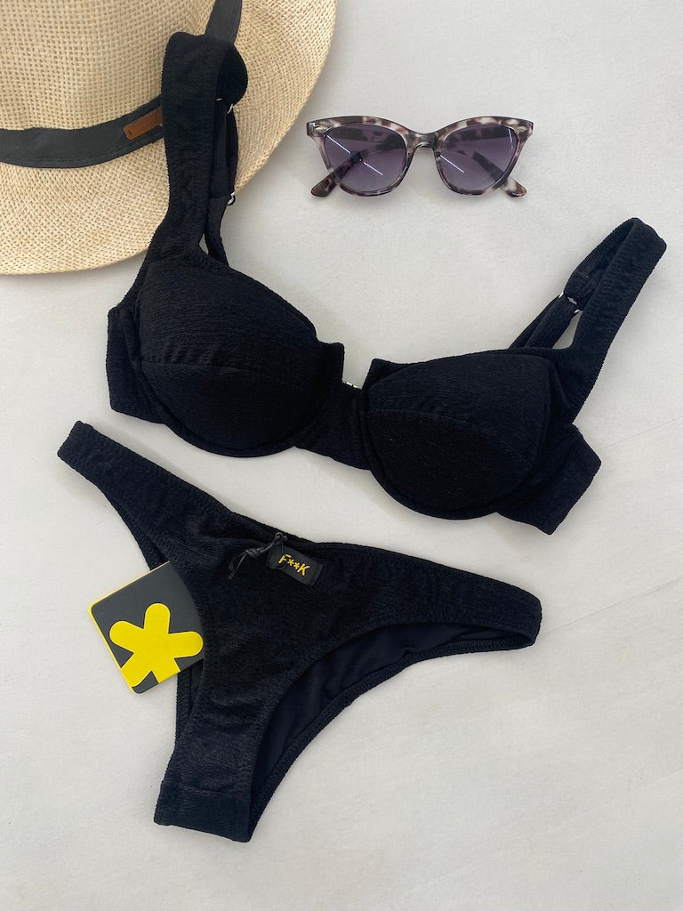 Bikini Donna F**K Reggiseno con Ferretto e Slip Americano Fisso Nero 1142BK
