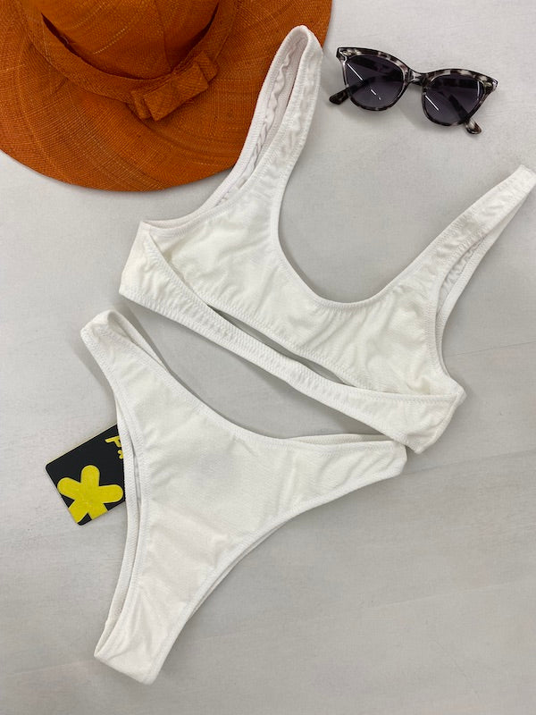 Bikini Donna F**K Top con Slip Vita Alta Bianco 1144-WH