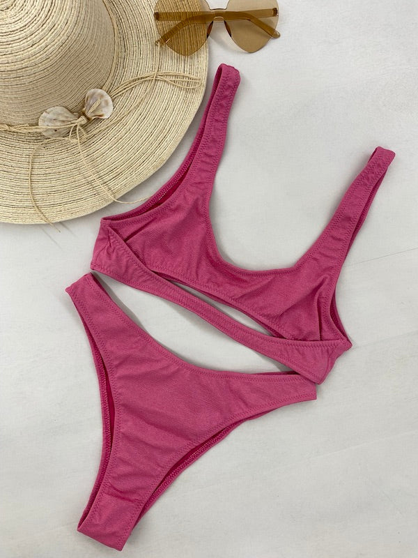 Bikini Donna F**K Top con Slip Vita Alta Fucsia 1144FX