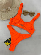 Bikini Donna F**K Top con Slip Vita Alta Arancione Fluo 1144FO