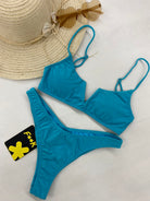 Bikini Donna F**K Top con Ferretto e Slip Americano Fisso Turchese 1143TQ