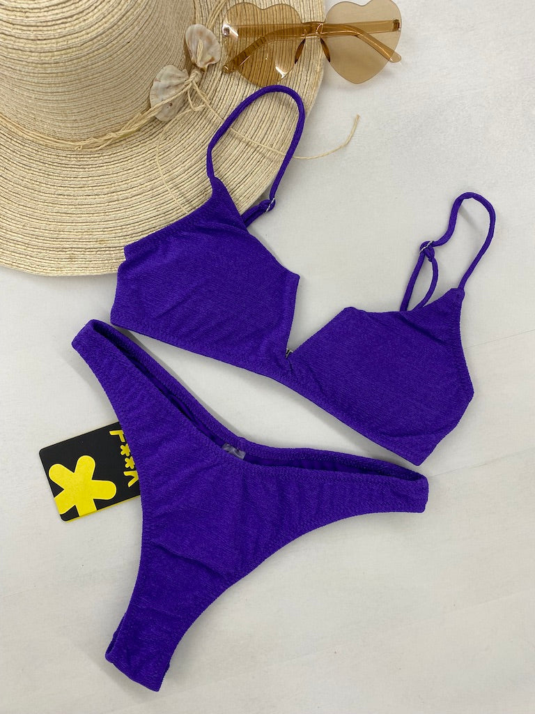 Bikini Donna F**K Top con Ferretto e Slip Americano Fisso Viola 1143PR
