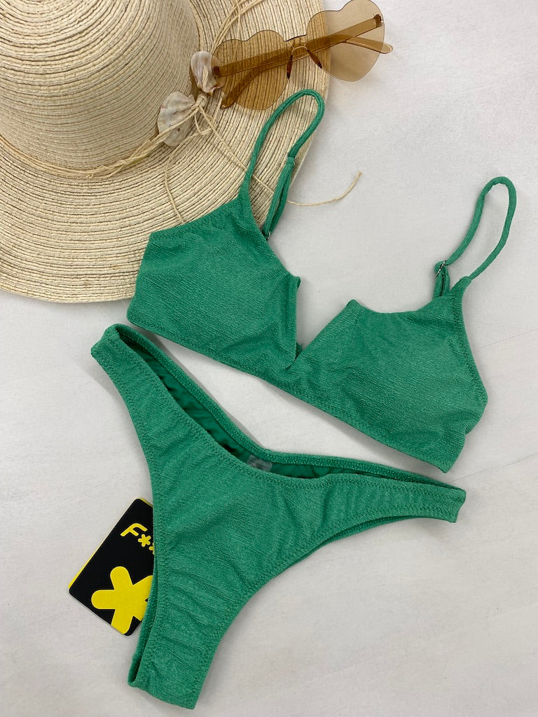 Bikini Donna F**K Top con Ferretto e Slip Americano Fisso Verde 1143GN