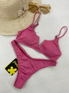 Bikini Donna F**K Top con Ferretto e Slip Americano Fisso Fucsia 1143FX