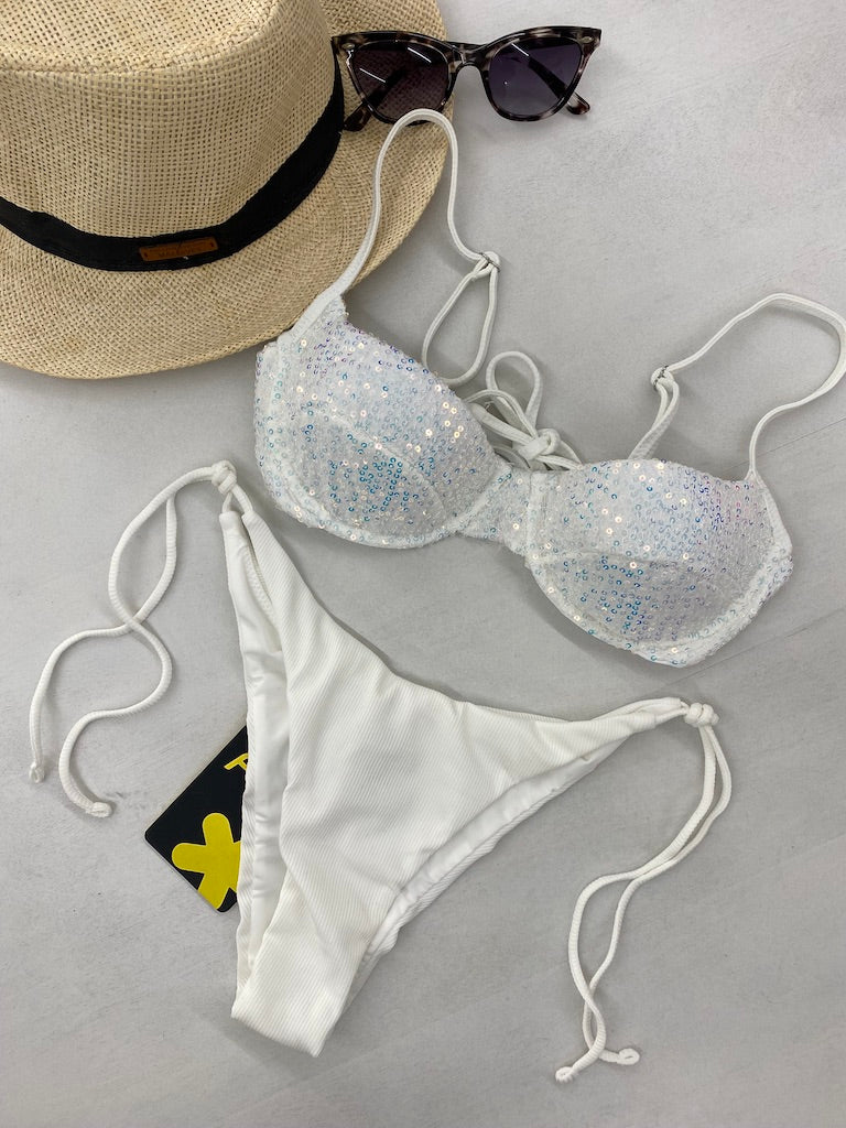 Bikini Donna F**K Reggiseno con Ferretto e Slip Americano Regolabile 0431WH