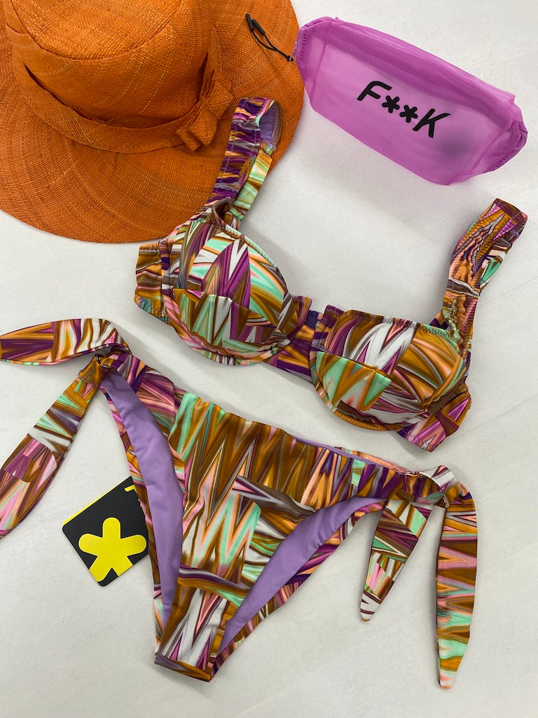Bikini Donna F**K Reggiseno con Ferretto e Slip Regolabile Fantasia 2164X07