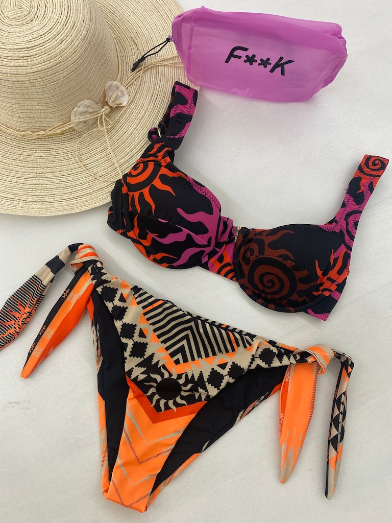 Bikini Donna F**K Reggiseno con Ferretto e Slip Regolabile Fantasia 2162X06