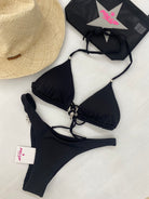 Bikini Donna Pin Up Stars Nero a Triangolo Bufalo e Slip Small 