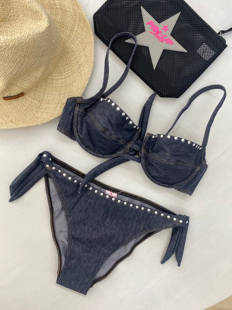 Bikini Pin Up Stars Balconcino con Ferretto Jeans Borchie 