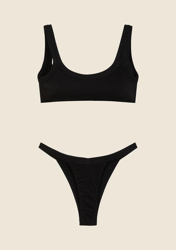 Bikini Donna F**K Top con Slip Americano Fisso Nero