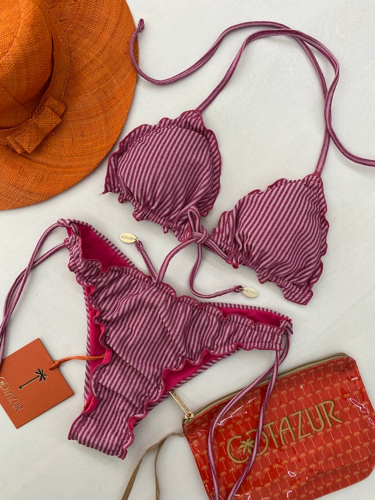 Bikini Triangolo Cotazur Fantasia a Righe in Lurex Fucsia BKCA0036